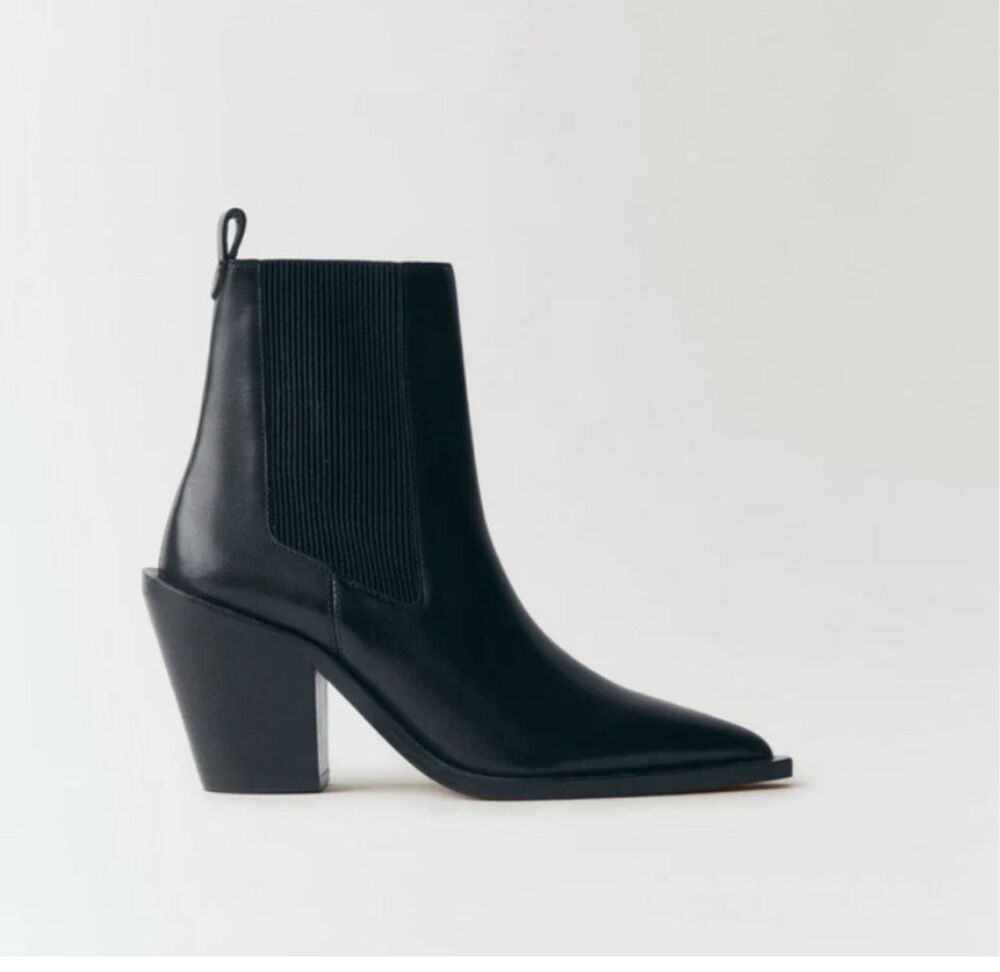 MANGO $150 MNG Leather Pointed Toe Ankle Boots black 37 US6.5-7 NEW - Picture 6 of 12